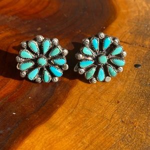 VINTAGE ZUNI Sterling & Turquoise Cluster Earrings!